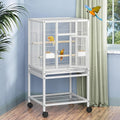 DWVO 41-inch Metal Bird Cage: Large Parrot Cages with Rolling Stand - Features Tray, Food Boxes & Wooden Perches for Parakeets, Lovebirds, Cockatiels, Finches and Pigeons, White