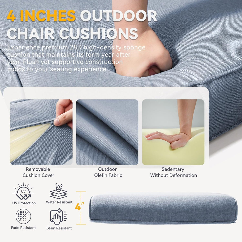 Outdoor Chair Cushions - 22" x 25" x 4" Patio Furniture Cushions with Water Resistant & Removable Cover, 28D High Density Sponge Patio Cushion for Outdoor Furniture Couch Rocker Chair, Baby Blue