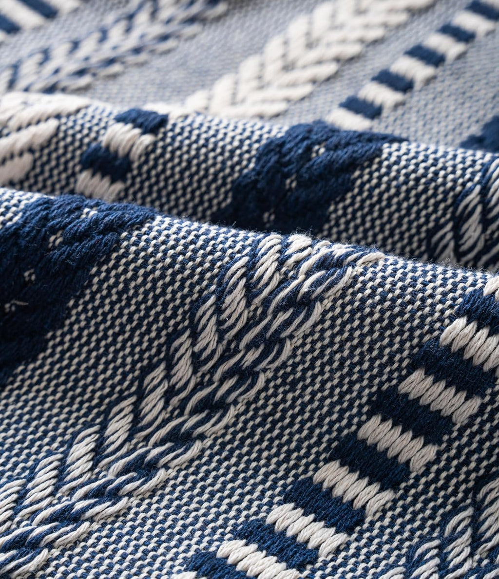 Boho Throw Pillow Covers 22x22 Inch Set of 2, Farmhouse Decorative Couch Pillow Cases, Navy Blue Accent Pillows of Bed, Sofa Bedroom Living Room Home Decor Cushion Cover