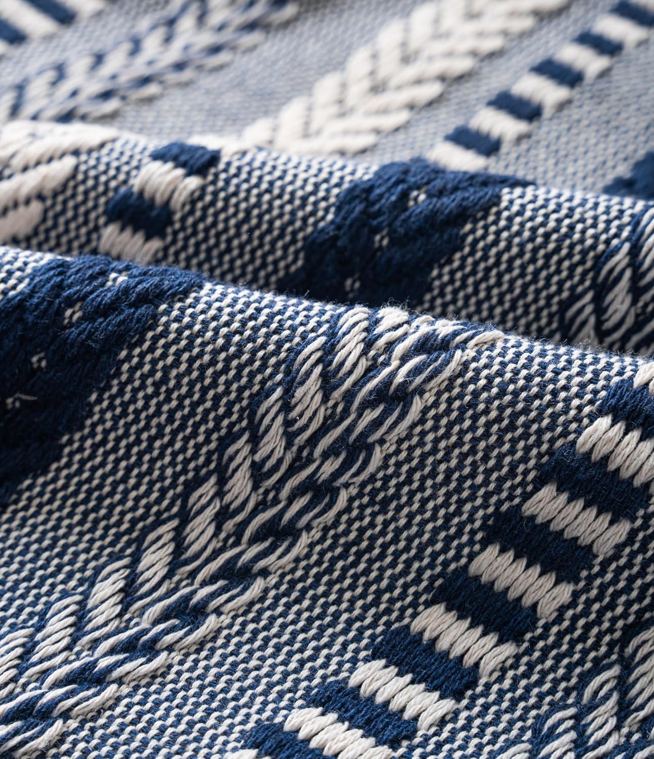 Boho Throw Pillow Covers 22x22 Inch Set of 2, Farmhouse Decorative Couch Pillow Cases, Navy Blue Accent Pillows of Bed, Sofa Bedroom Living Room Home Decor Cushion Cover