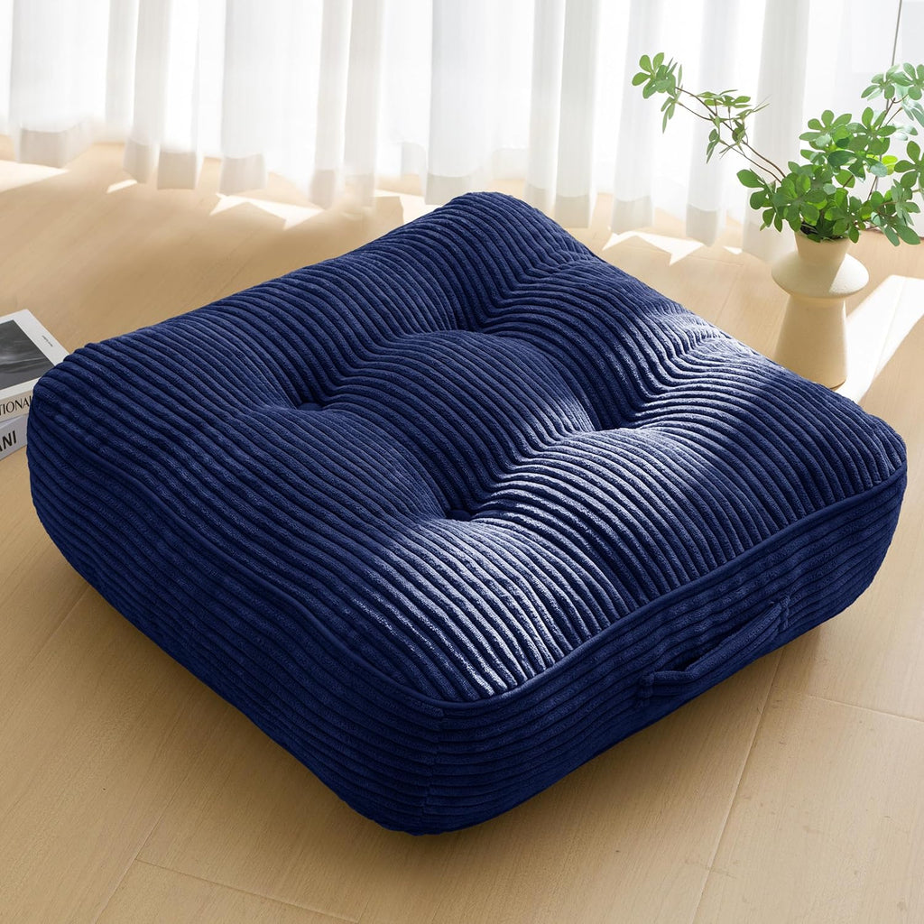 6" Washable Floor Pillow Cushion for Adults, Meditation Cushion Pillow, Large Square Floor Sitting, Removable Tufted Corduroy Cover, for Tatami Living Room or Yoga, 22x22 Inch, Machine Washable