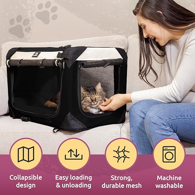 Medium Cat Carrier & Dog Carrier for Most Cats or Small Dog. Soft Sided Pet Carrier for Travel. Collapsible, Portable with Soft Bed, Top & Side Loading, Locking Zippers, Puppy Crate & Kennel