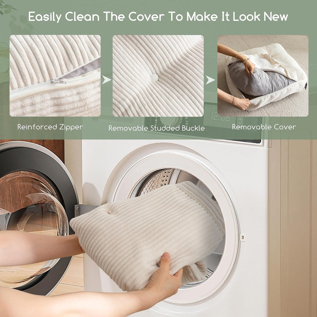 6" Washable Floor Pillow Cushion for Adults, Meditation Cushion Pillow, Large Square Floor Sitting, Removable Tufted Corduroy Cover, for Tatami Living Room or Yoga, 22x22 Inch, 2Pack, Machine Washable