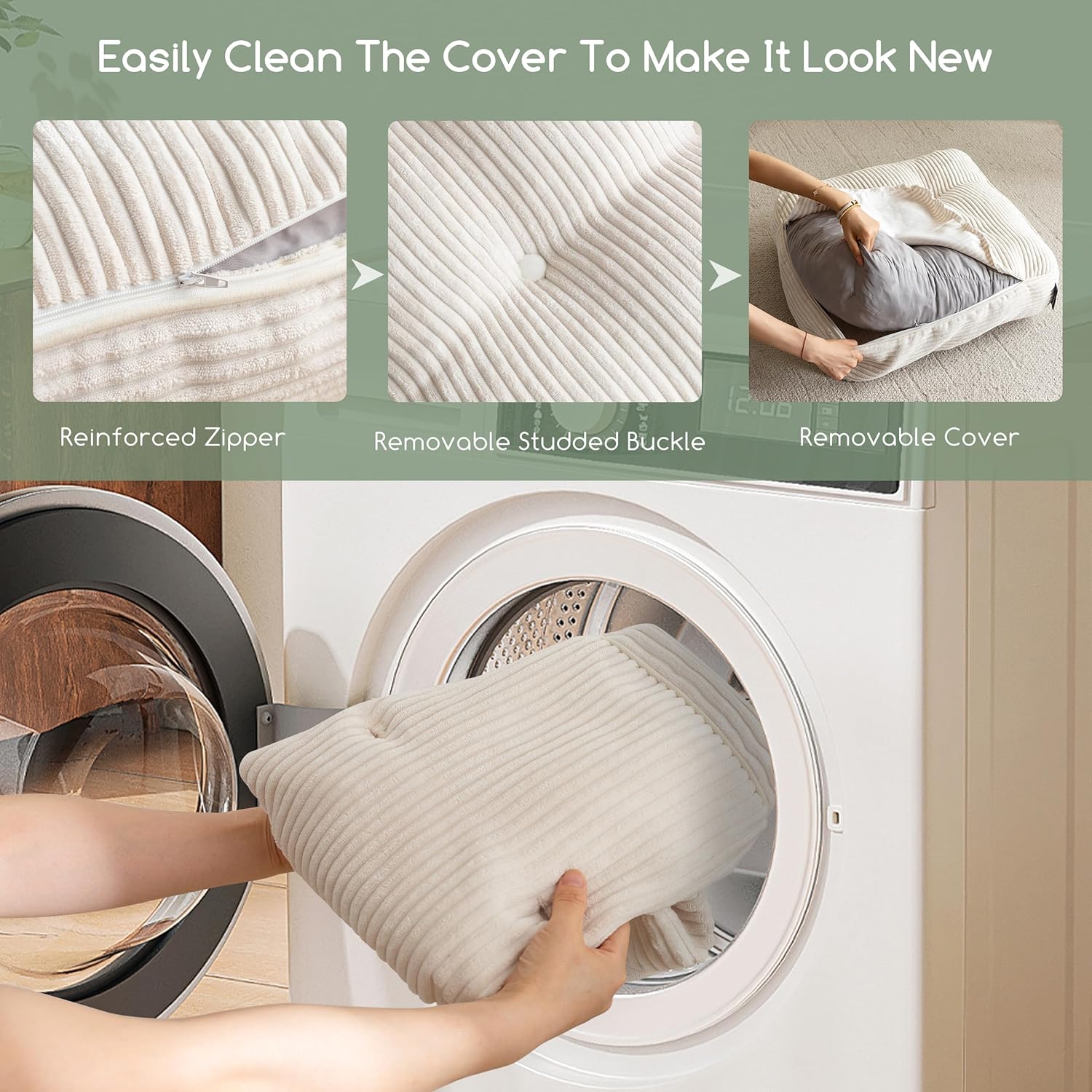 6" Washable Floor Pillow Cushion for Adults, Meditation Cushion Pillow, Large Square Floor Sitting, Removable Tufted Corduroy Cover, for Tatami Living Room or Yoga, 22x22 Inch, 2Pack, Machine Washable