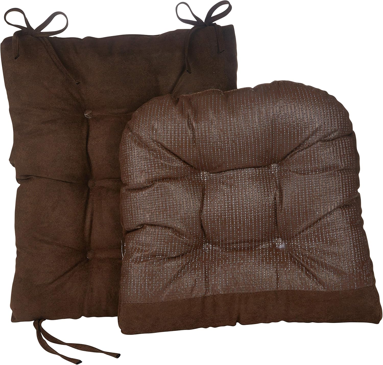 Klear Vu Omega Non-Slip Rocking Chair Cushion Set, Assembled in USA, Thick Padding & Tufted Design, Includes Seat Pad & Back Pillow with Ties, 17x17 Inches, 2-Piece Set, Twillo Chocolate Brown