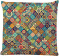 Decorative Square Throw Pillow Covers Geometric Pattern with Ornamental Floral Folk Art Abstract Couch Sofa Bed Pillow Covers Cushion Cases 18x18 inch