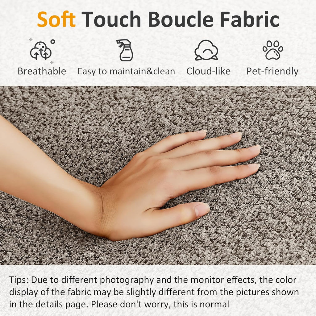 VANOMi Oversized 70.47'' Chaise Lounge Chair Indoor with Storage Space, Modern Upholstered Sofa Bed with Thick Cushion and Left Armrest, Boucle Leisure Recliner for Living Room, Bedroom, Office, Camel