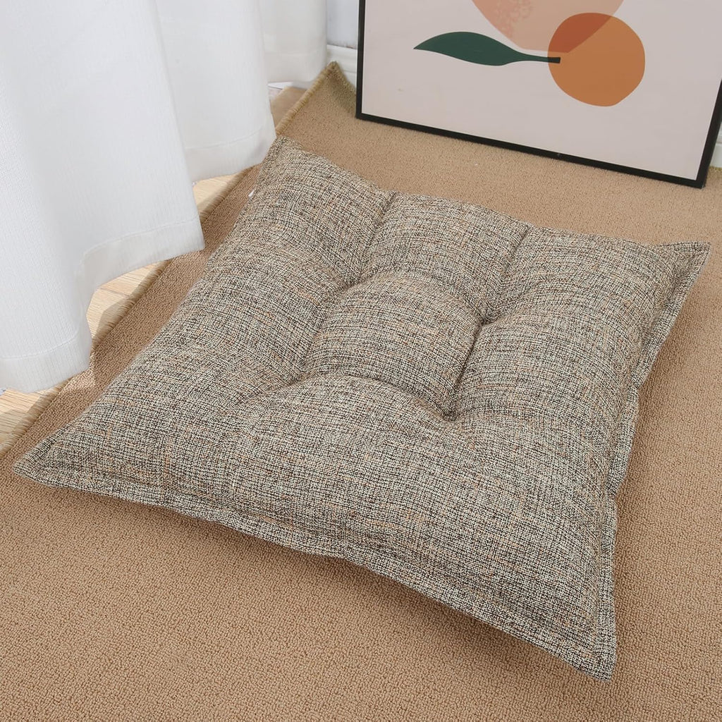 SINSOSSO Large Floor Pillow 22", Thickened Bite-Size Memory Foam Square Non-Slip Cushion for Office Back Support/Indoor Yoga/Chair Seat, Fashionable Color-blocked Fabric & Washable, Light Brown, 1 PCS