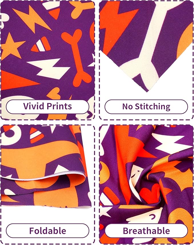 PET SHOW 100 Pack Halloween Extra Small Dog Bandanas Bulk Seamless Pumpkin Triangle Bibs Scarves XS for Puppies Cats Adjustable Grooming Kerchiefs for Girl Boy Pets Costume Accessories (Small)