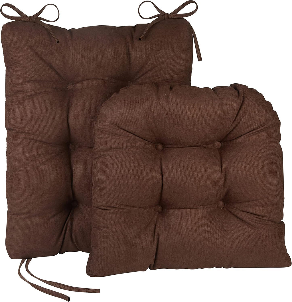 Klear Vu Omega Non-Slip Rocking Chair Cushion Set, Assembled in USA, Thick Padding & Tufted Design, Includes Seat Pad & Back Pillow with Ties, 17x17 Inches, 2-Piece Set, Honeycomb Chocolate