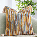 AmHoo Boho Throw Pillow Cover Decorative Bohemian Woven Tufted Striped Farmhouse with Tassels Textured Cushion Case Pillowcase Neutral for Sofa Couch Bed 18 x 18-Inch Brown