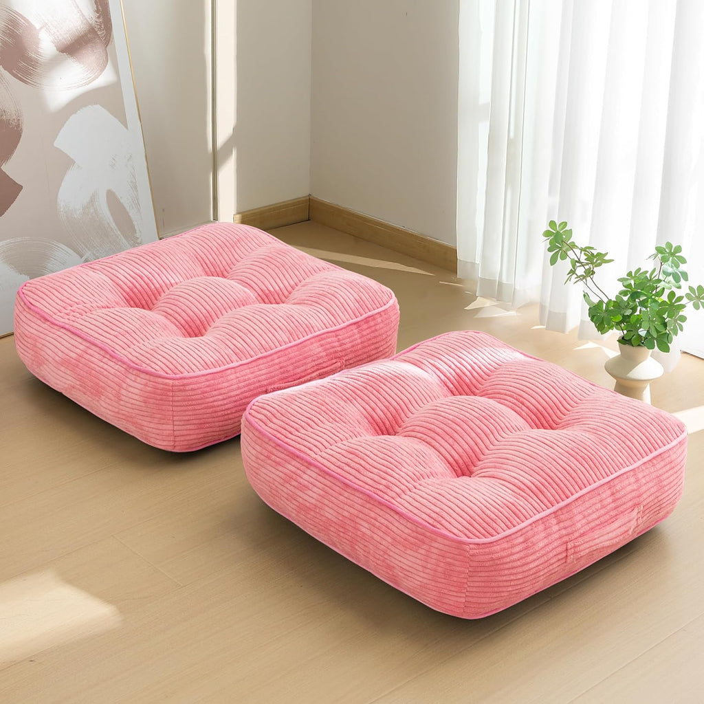 6" Washable Floor Pillow Cushion for Adults, Meditation Cushion Pillow, Large Square Floor Sitting, Removable Tufted Corduroy Cover, for Tatami Living Room or Yoga, 22x22 Inch, 2Pack, Machine Washable