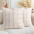 AELS 26x26 Decorative Farmhouse Linen Throw Pillow Covers, Boho Textured Pillow Case, Set of 2, Beige with White & Gray Stripe Patchwork Cushion Cover for Sofa Couch Living Room (Cover ONLY)