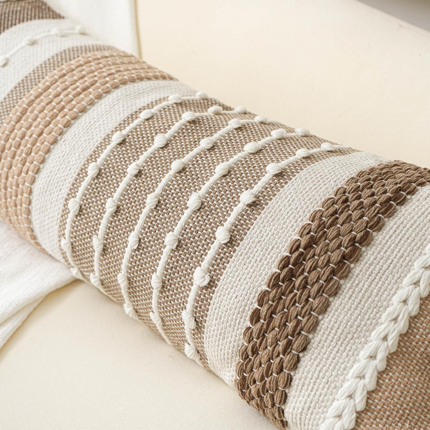 BlissBlush Brown Decorative Lumbar Pillow Cover 14x36 Boho Long Body Pillow for Bed Farmhouse Lumbar Throw Pillow for Couch Modern Accent Textured Throw Pillowcase