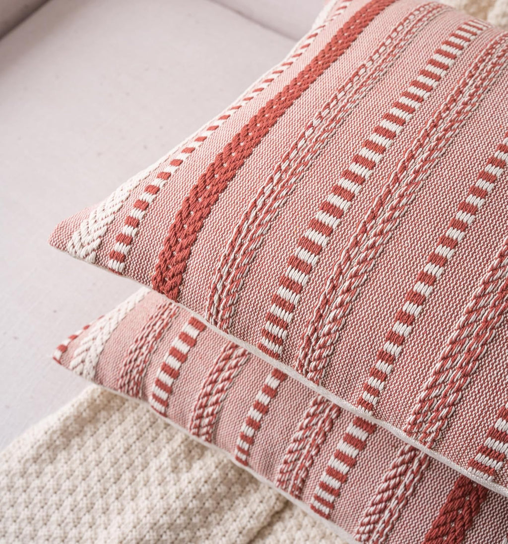 Boho Throw Pillow Covers 22x22 Inch Set of 2, Farmhouse Decorative Couch Pillow Cases, Rust Accent Pillows of Bed, Sofa Bedroom Living Room Home Decor Cushion Cover