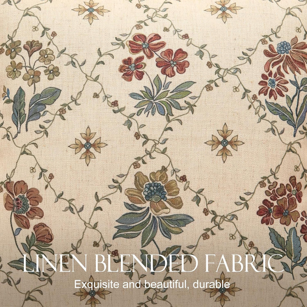 patdrea Designer Throw Pillow Covers,Square Euro Retro Style Light Brown Linen with Floral Pattern Pillow Cover,Decorative Pillowcases Cushion for Bed Living Room Outdoor Car,18"x18"