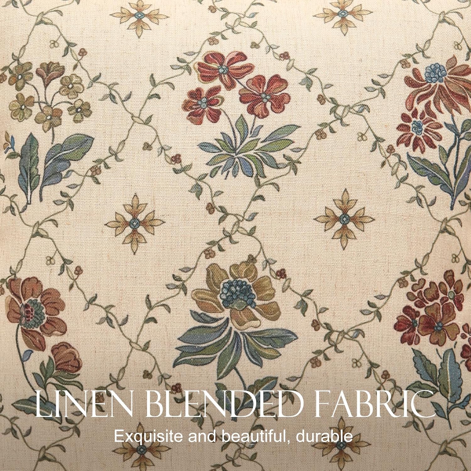 patdrea Designer Throw Pillow Covers,Square Euro Retro Style Light Brown Linen with Floral Pattern Pillow Cover,Decorative Pillowcases Cushion for Bed Living Room Outdoor Car,18"x18"