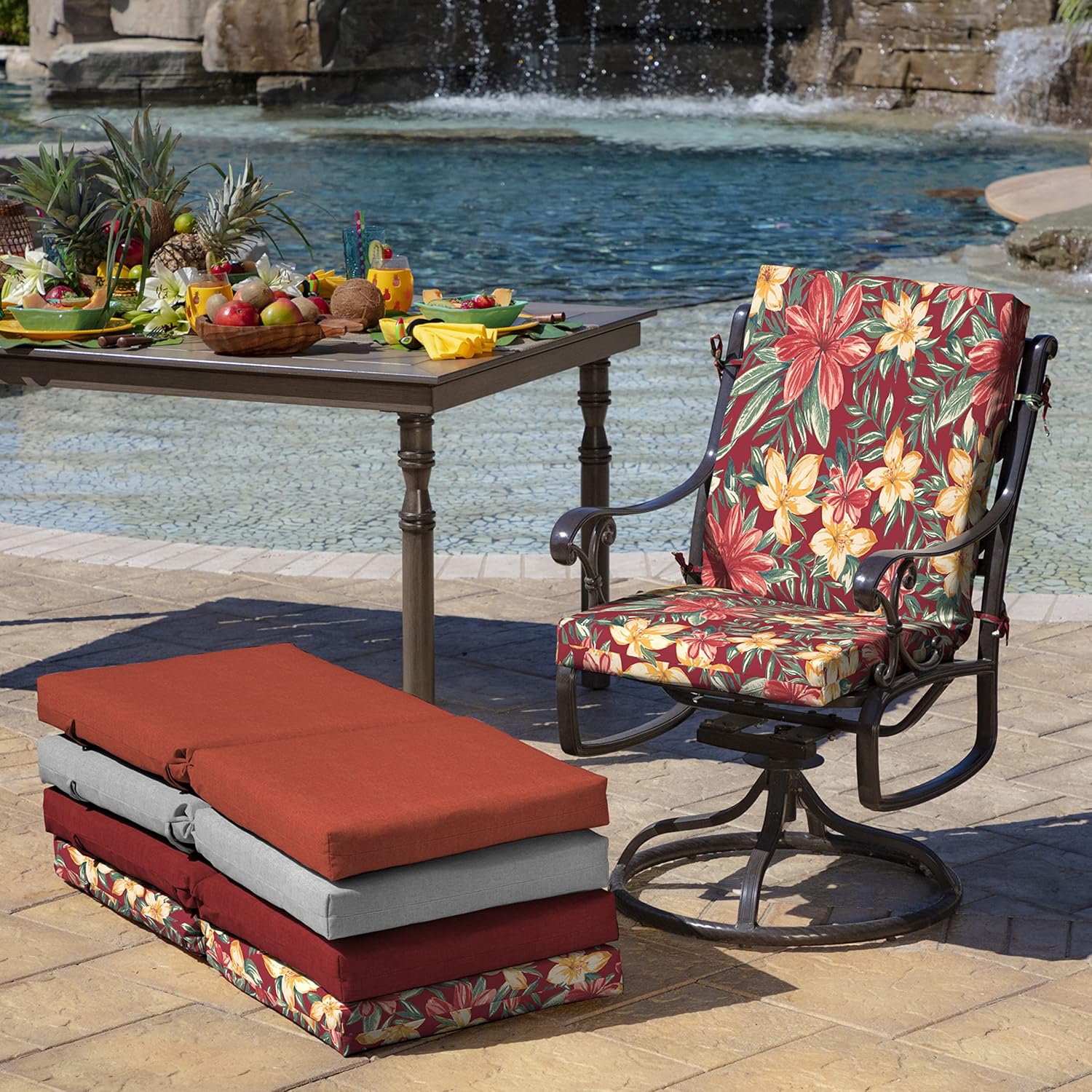Arden Outdoor Midback Chair Cushion, 18 x 16.5, Rain-Proof, Fade Resistant Ruby Clarissa
