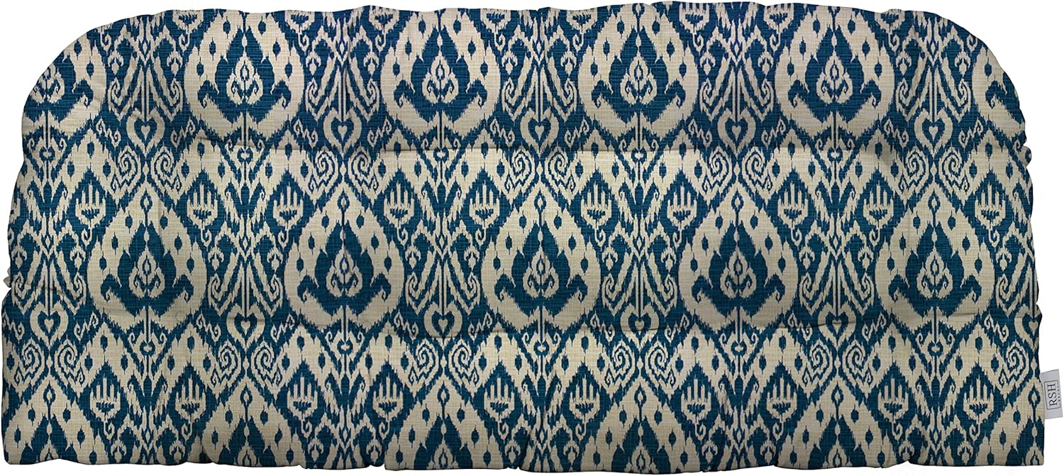 RSH DECOR: Tufted Wicker Loveseat Cushion | 41” x 19" | All-Weather Spun Fabric | Water and Fade-Resistant | Outdoor Settee Cushion for Patio Furniture | Ashmore Marine