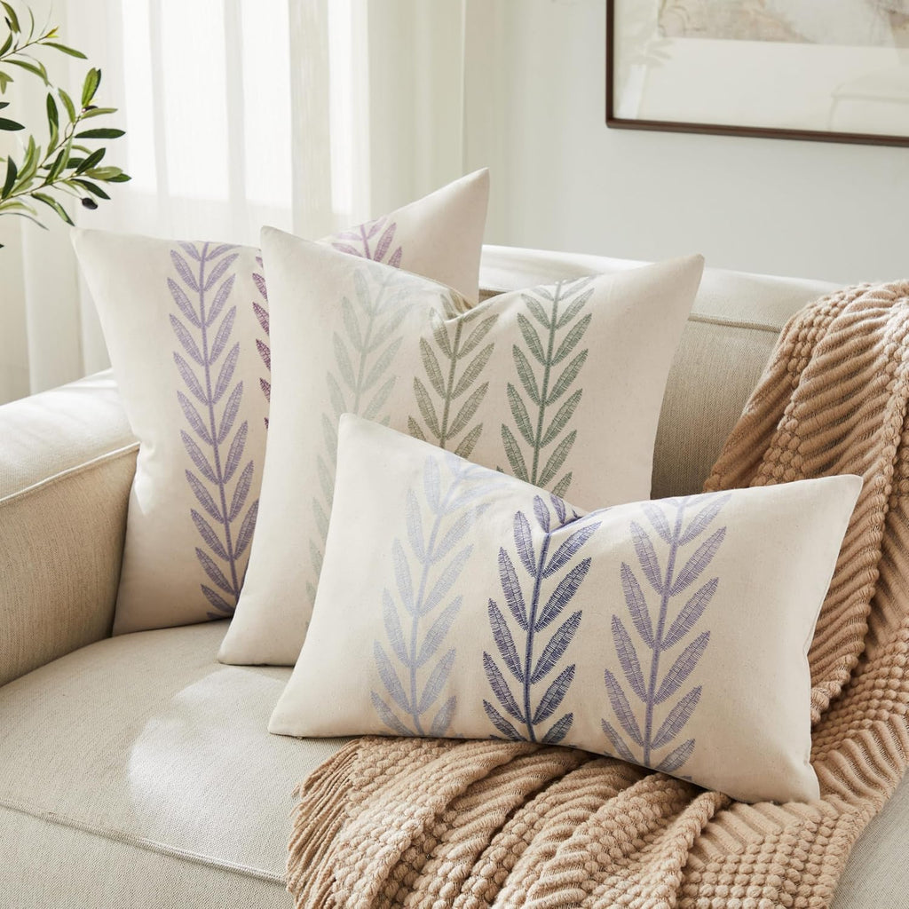 100% Cotton Farmhouse Leaves Throw Pillow Covers Set of 2, 20x20 Inch Mixed Blue Pastoral Decorative Print Cushion Covers for Sofa Bed Living Room Home Decor