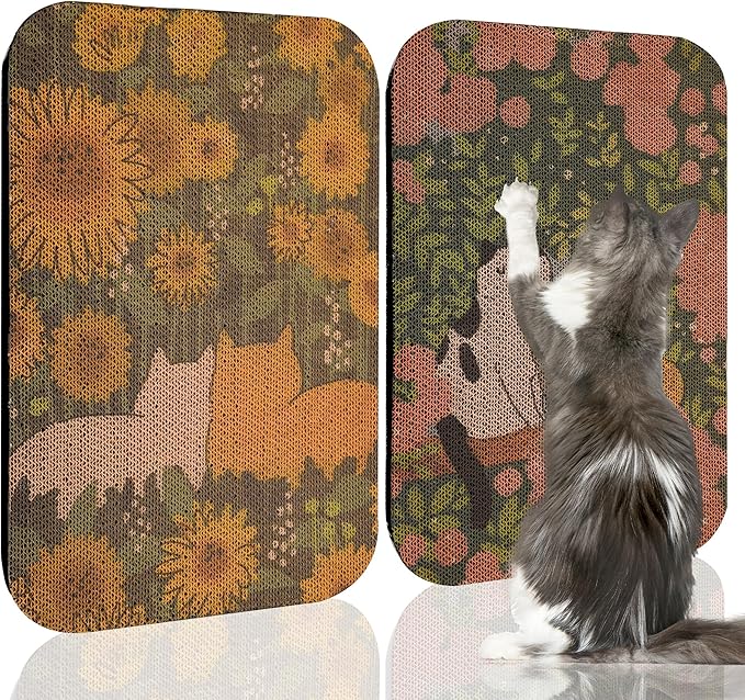 2 Packs Art Cat Wall-Mountable Scratching Board 16.7x11x1 Inch Cat Wall Scratch Pad and Scratcher for Indoor Cats Furniture Protector (Series5)