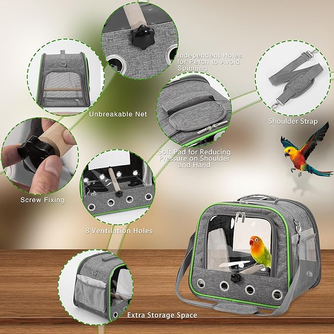 Suertree Upgraded Small Bird Carrier, Lightweight and Portable Travel Bird Cage with Stand and Easy Clean Tray, Bird Travel Carrier, Parrot Parakeet Carrier Travel Cage