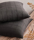ZeeMart Linen Checked Throw Pillow Covers Set of 2, 20x20 Inch Allover Grid Charcoal, Farmhouse Decorative Double Sided Grid Embroidered Couch Pillow Cases Grey Cotton Linen Cushion Covers