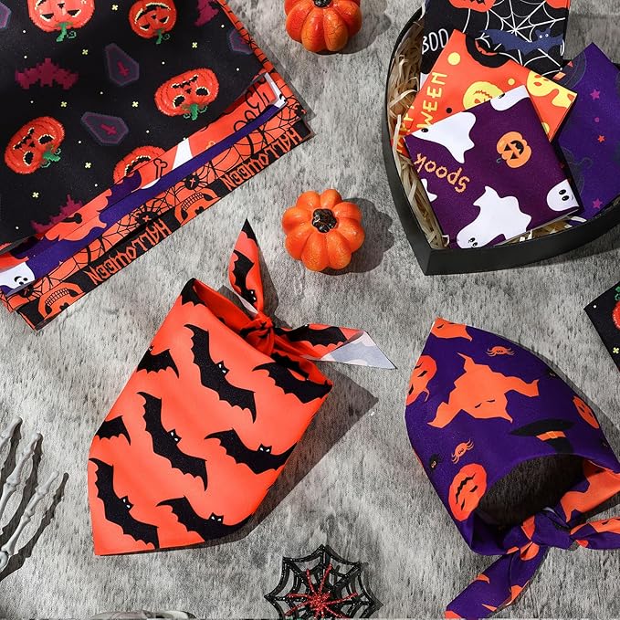 Abbylike 100 Pcs Halloween Dog Bandanas Bulk Pumpkin Bandanas for Dogs Triangle Kerchief Bibs Scarf Set for Pet Halloween Costume Photo Props Accessories Pet Shops, 25 Styles (25.6 x 17.7 x 17.7)