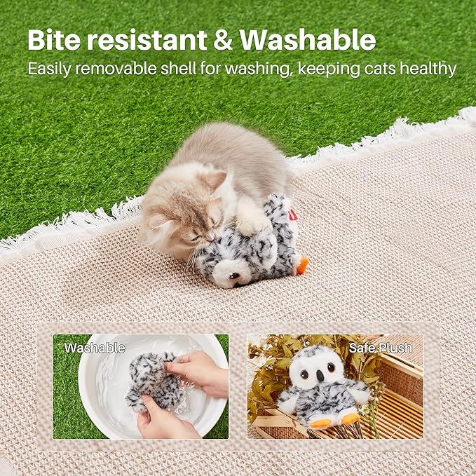 Potaroma Flapping Owl Cat Toys (No Flying), Lifelike Bird Chirp, Rechargeable Touch Activated Kitten Toy, Interactive Catnip Kicker Exercise Toys 4.0" for All Breeds