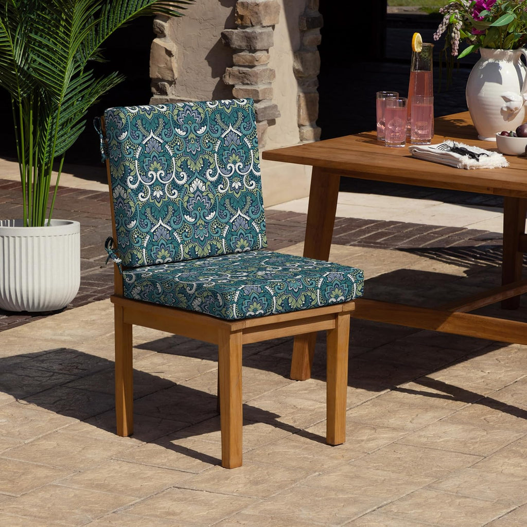 Arden Foam Outdoor Dining Chair Cushion, 20 x 20, Made with ProFoam, Rain-Proof, Fade Resistant, Sapphire Aurora Blue Damask