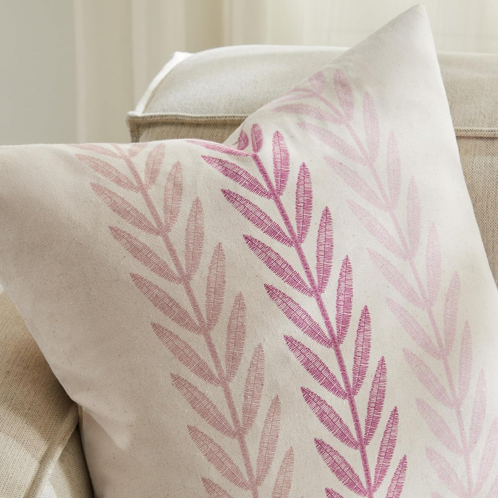 100% Cotton Farmhouse Leaves Throw Pillow Covers Set of 2, 24x24 Inch Mixed Pink Pastoral Decorative Print Cushion Covers for Sofa Bed Living Room Home Decor