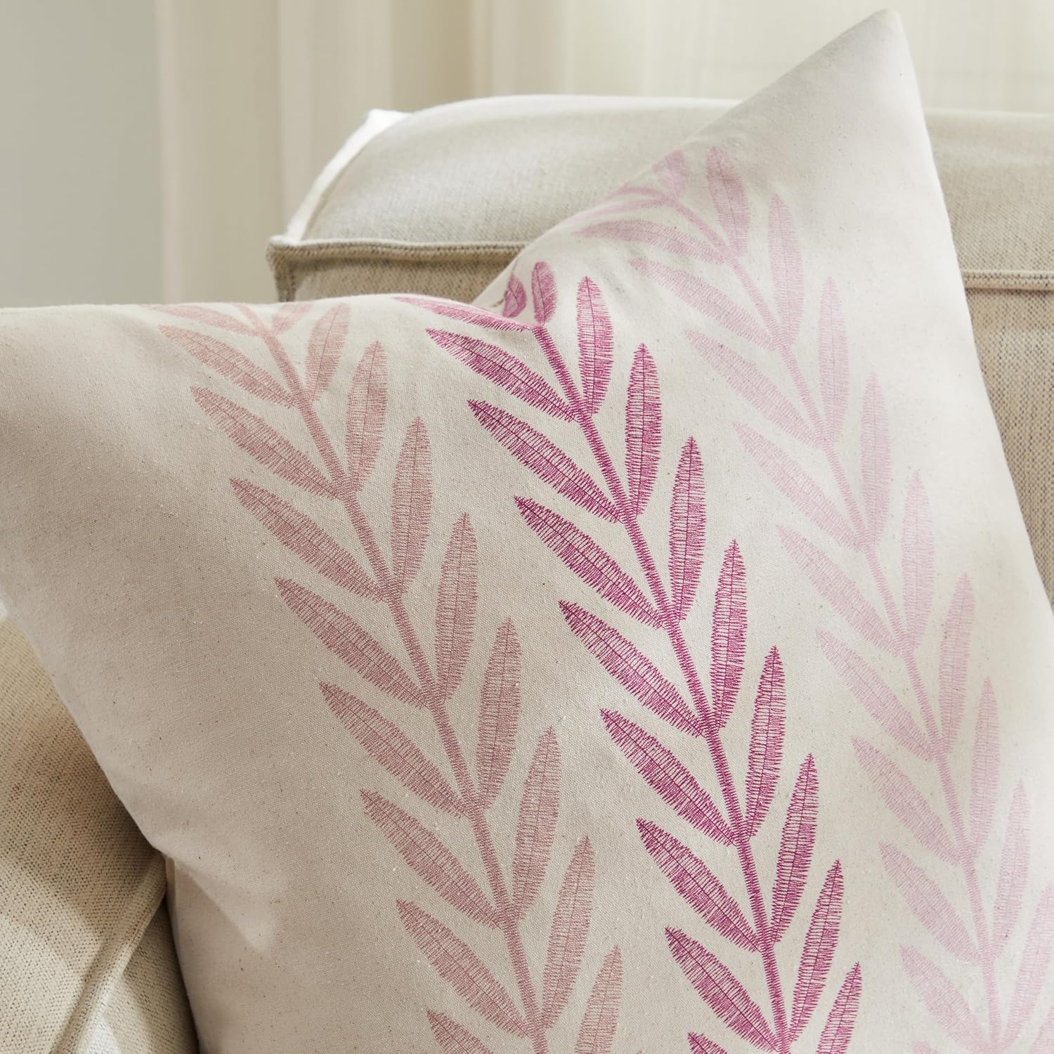 100% Cotton Farmhouse Leaves Lumbar Throw Pillow Covers Set of 2, 12x20 Inch Mixed Pink Pastoral Decorative Print Cushion Covers for Sofa Bed Living Room Home Decor