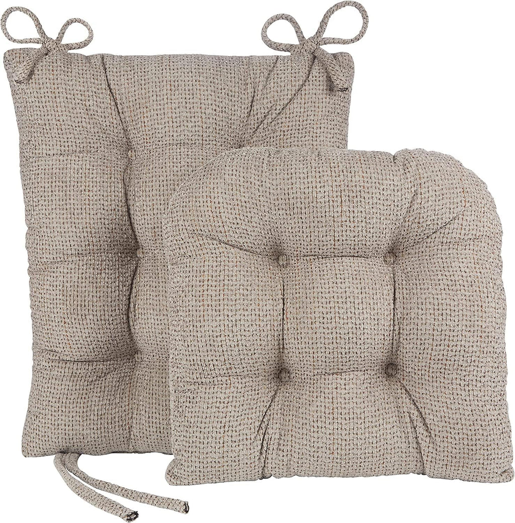 Klear Vu Omega Non-Slip Rocking Chair Cushion, Assembled in USA, Thick Tufted Design, Includes Seat Pad & Back Pillow with Ties, 17x17 Inches, 2-Piece Set, Tyson Graystone