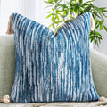 AmHoo Boho Throw Pillow Cover Decorative Bohemian Woven Tufted Striped Farmhouse with Tassels Textured Cushion Case Pillowcase Neutral for Sofa Couch Bed 18 x 18-Inch Sky Blue