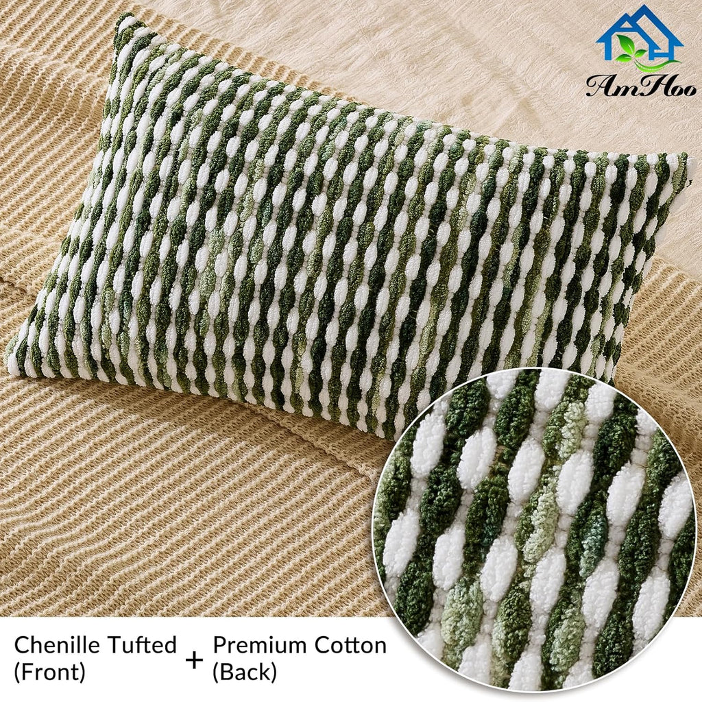 AmHoo Boho Chenille Pillow Cover Decorative Tufted Pillowcase for Couch Bed Sofa Bedroom Living Room Modern 12 x 20-Inch Sage Green