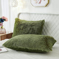 Uhamho Set of 2 Standard Pillowcases Faux Fur Throw Pillow Covers Queen Size Shams Soft Velvet Decorative Zipper Closure (Sage, 20"x26")