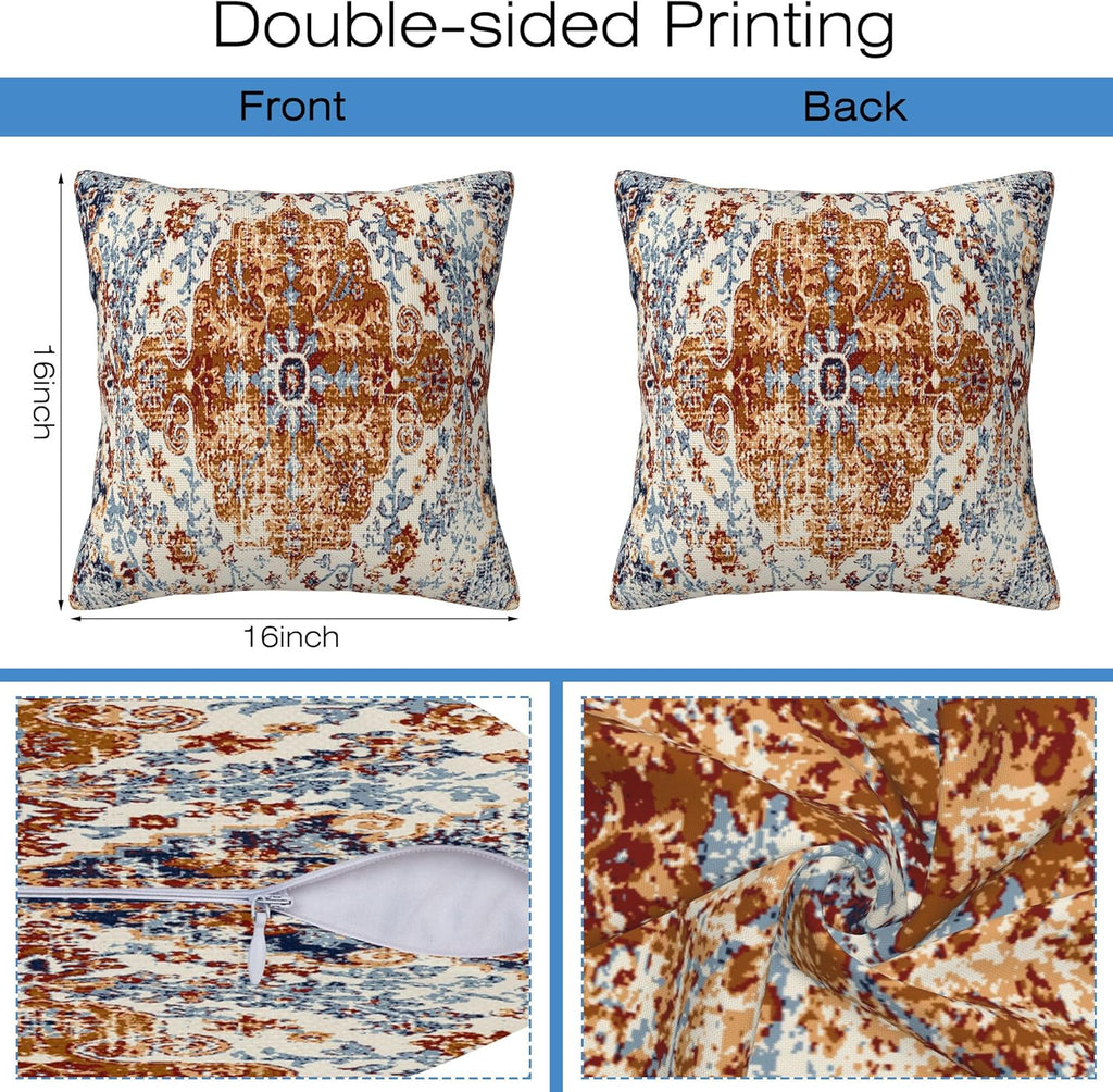 Ethnic Boho Throw Pillow Covers Set of 2 Rug Boho Style Ethnic Design Pillow Covers 16x16 Inch Modern Farmhouse Home Decorative Pillow Cases Cushion Cover for Sofa Living Room Office