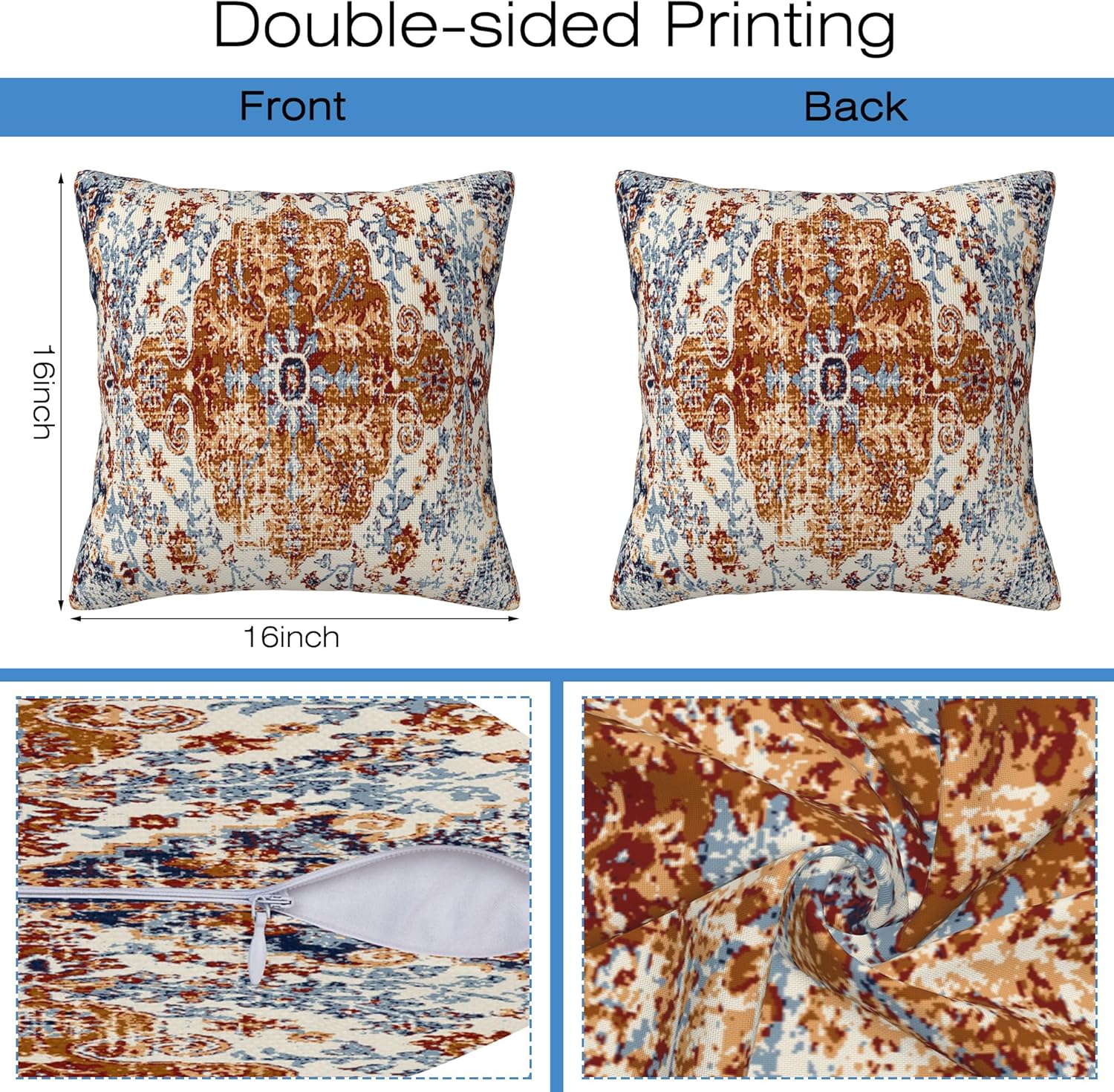 Ethnic Boho Throw Pillow Covers Set of 2 Rug Boho Style Ethnic Design Pillow Covers 16x16 Inch Modern Farmhouse Home Decorative Pillow Cases Cushion Cover for Sofa Living Room Office