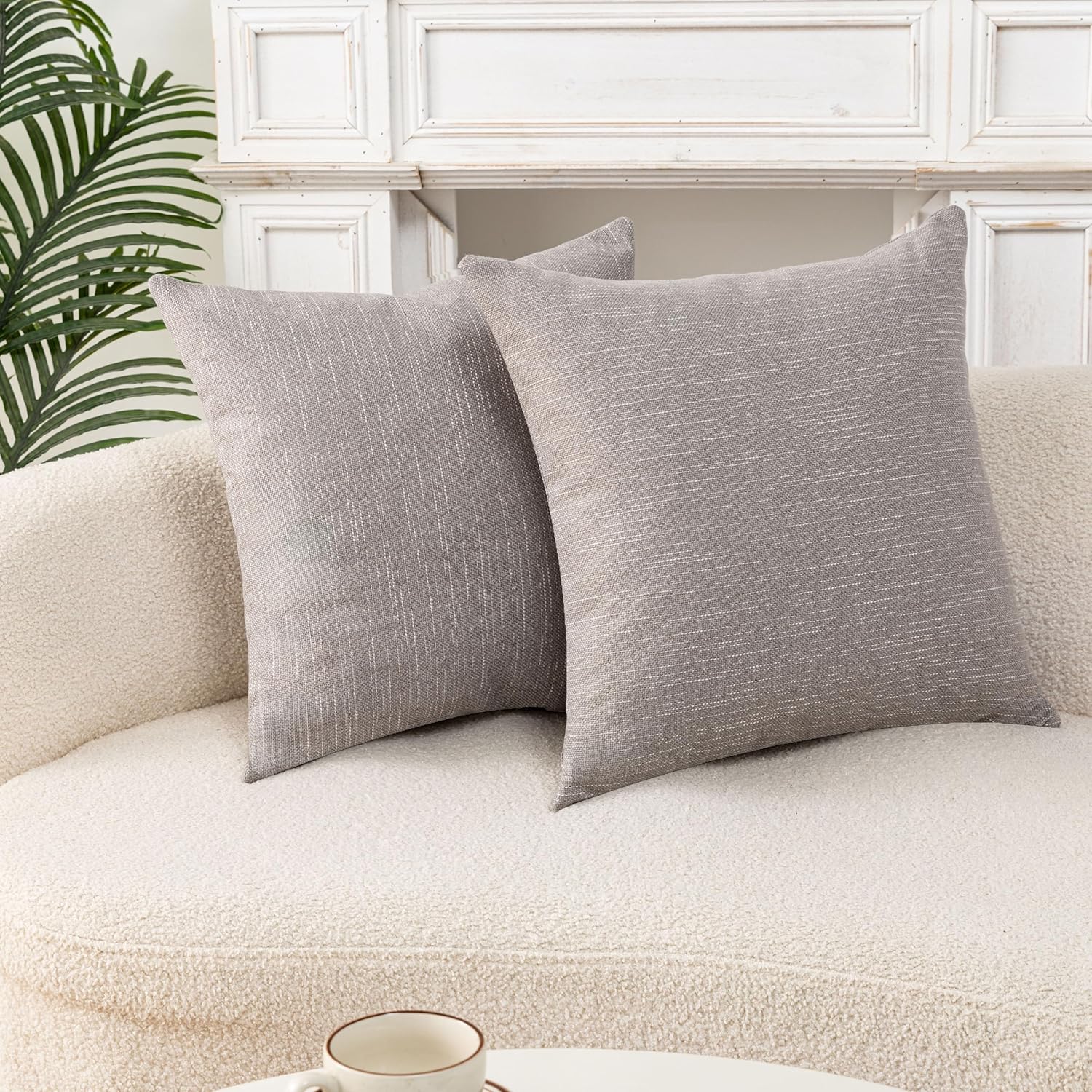 Throw Pillow with Insert 18x18 Inch Set of 2 - Modern Fall Home Decor for Living Room Sofa, Bed - Cute Square Accent Cases - Anthropologie Style Decor (Metallic Gray #P1-11)