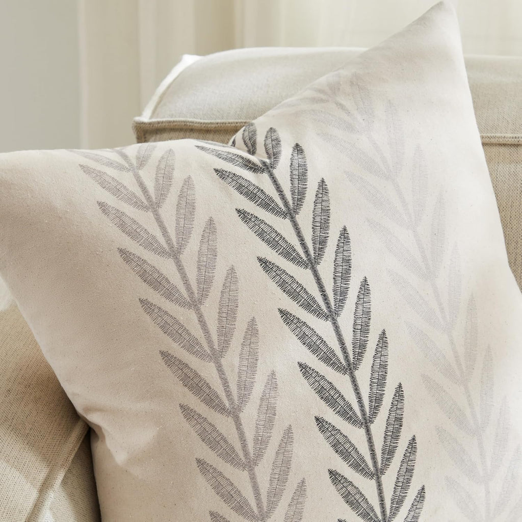 100% Cotton Farmhouse Leaves Throw Pillow Covers Set of 2, 20x20 Inch Mixed Grey Pastoral Decorative Print Cushion Covers for Sofa Bed Living Room Home Decor