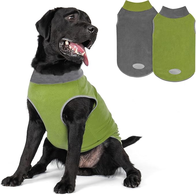 cyeollo 2 Pack Dog Sweater Fleece Vest Dog Sweatshirt Reflective Lightweight Pet Clothes for Large Dogs Boy Girl Pet Apparel Grass Green, Grey, XXXL