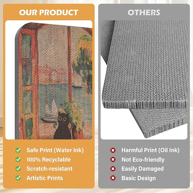 2 Pack Art Cat Scratcher, Wall-Mountable Cat Scratch Pad, Wall Cat Scratcher 16.7x11x1 Inch Cat Scratching Board for Indoor Cats Toy(Window & Starry Night)