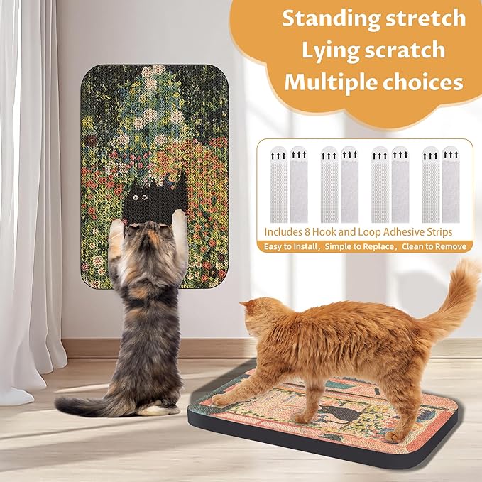 2 Pack Art Cat Scratcher, Wall-Mountable Cat Scratch Pad, Wall Cat Scratcher 16.7x11x1 Inch Cat Scratching Board for Indoor Cats Toy(Window & Garden)