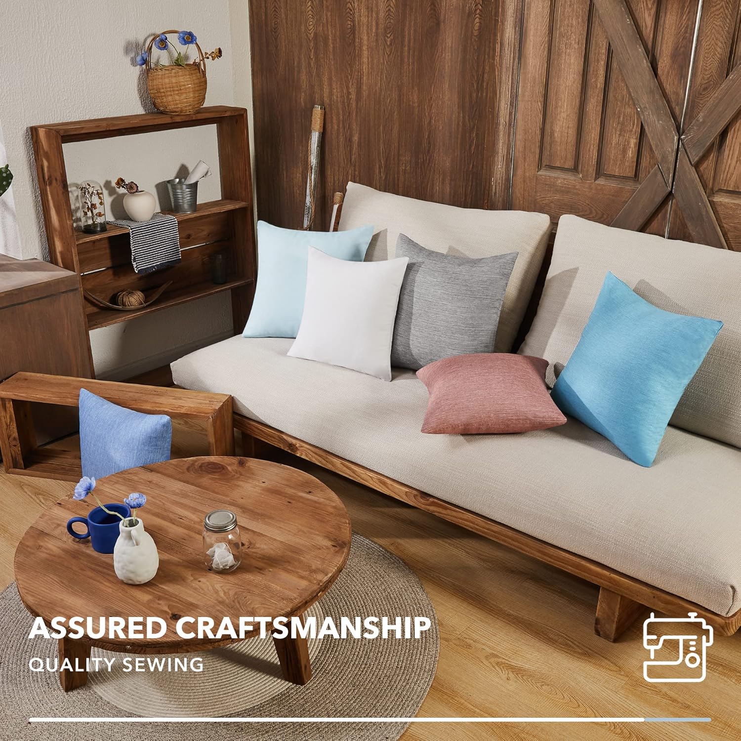 Deconovo Pillow Covers Faux Linen Pillow Shams Soft Cushion Covers Pillowcases for Patio 18x18 Inch Lake Blue Set of 4 Case Only No Insert