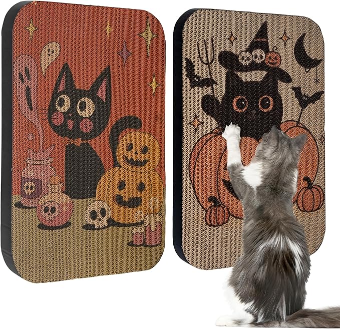 2 Packs Art Cat Wall-Mountable Scratching Board 16.7x11x1 Inch Cat Wall Scratch Pad and Scratcher for Indoor Cats Furniture Protector (Pumpkin)