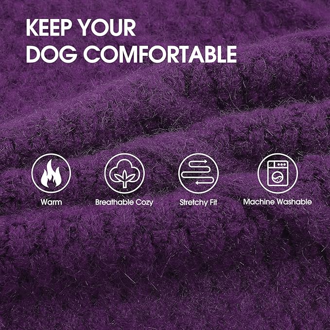 IECOii Dog Sweater - Warm Sleeveless Pullover for Large Dogs, Purple - Winter & Fall Coat for French Bulldog
