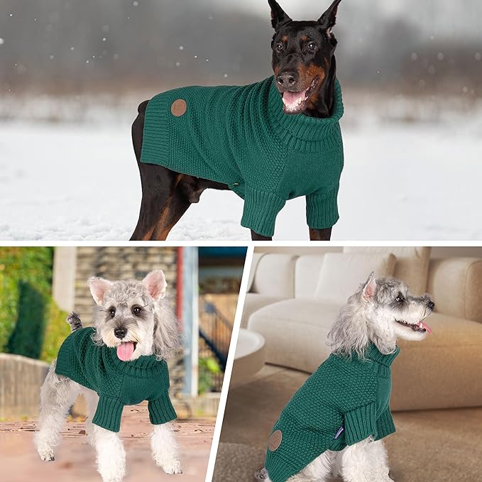 cyeollo Dog Sweater Pullover Turtleneck for Dogs, Classic Knitwear Fall Winter Cold Weather Dog Clothes Warm Pet Apparel Small Medium Large Dog Sweaters, Green L