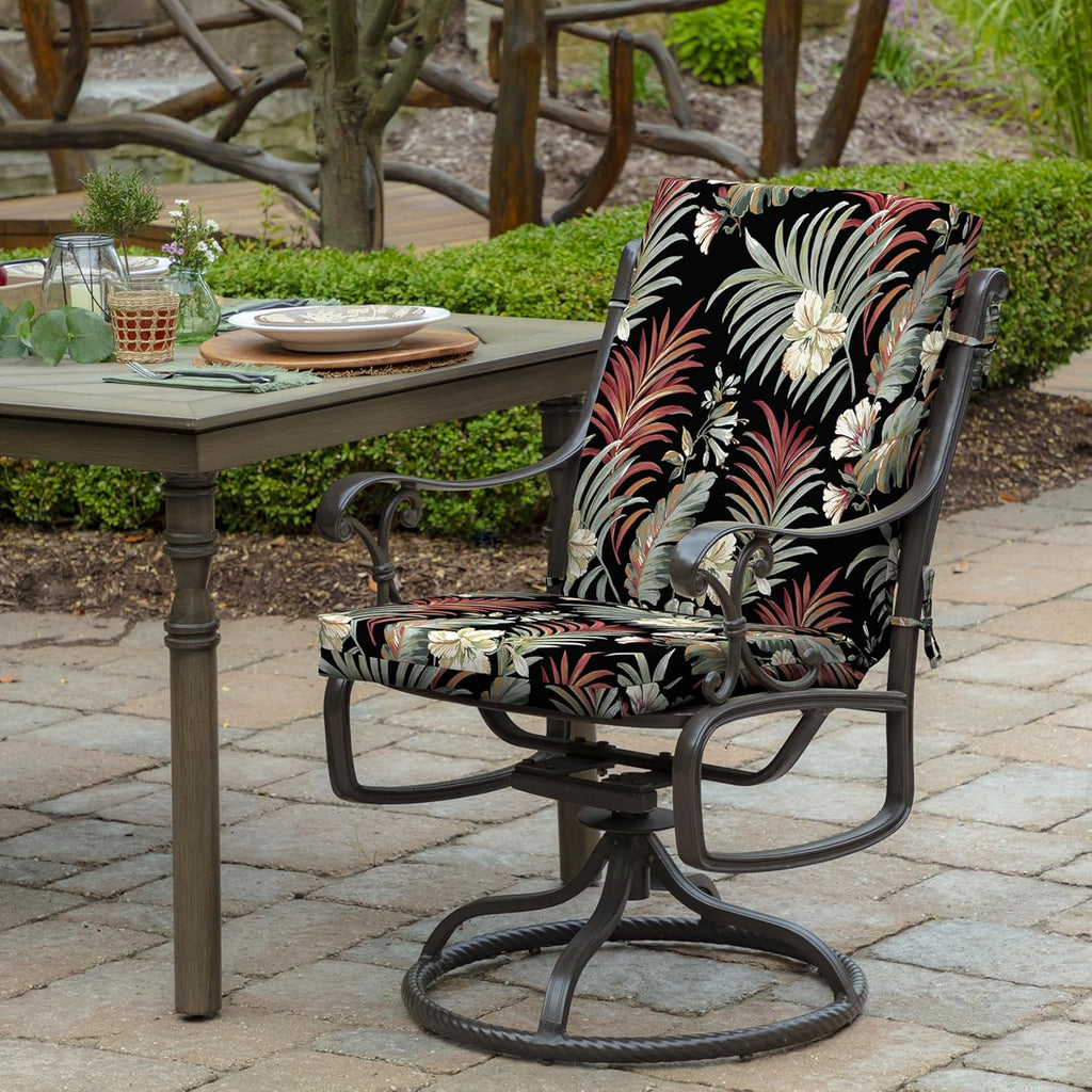 Arden Outdoor Midback Chair Cushion, 18 x 16.5, Rain-Proof, Fade Resistant Simone Black Tropical