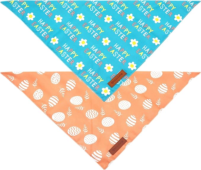 Realeaf Happy Easter Dog Bandanas 2 Pack, Reversible Pet Scarf for Boy and Girl, Premium Durable Fabric, Holiday Bandana for Small Medium Large and Extra Large Dogs (Small)