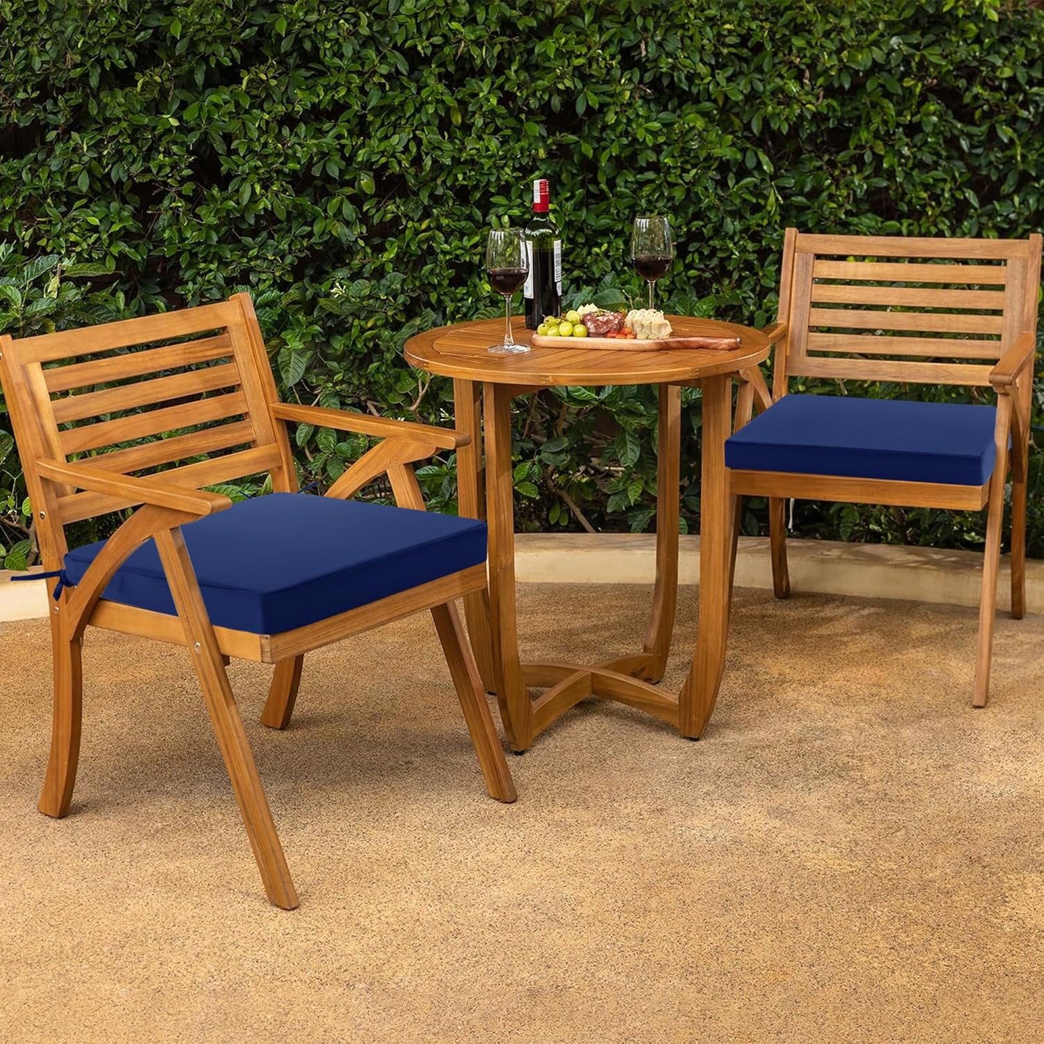 Outdoor Chair Cushions Set of 2: Waterproof & Fade Resistant Deep Seat Cushion for Patio Furniture - 24 x 24 x 3 Inch Chair Pads with Ties and Hidden Zipper - Patio Chair Cushion Replacement, Navy